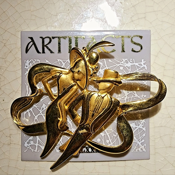 Vintage JJ gold lady and gentlemen dating, night out on the town brooch - Picture 2 of 7